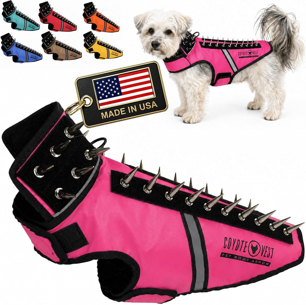 CoyoteVest SpikeVest Dog Harness | Stab-Resistant Protective Vest | Coyote Vest for Dogs | Defends Against Coyotes, Dogs, Birds of Prey | Reflective Safety, Made in USA (S-Neon Pink) - Image 1