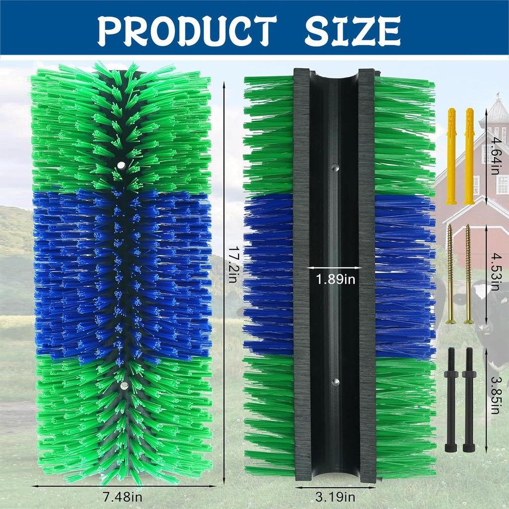 Tagysh cattle scratcher brush side view durable green and blue bristles for horse grooming