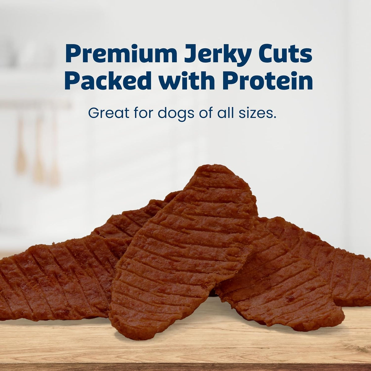 Natural beef jerky dog treats in a bag for all life stages