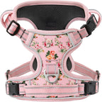 Timos Pink No Pull Dog Harness front view with metal leash clip