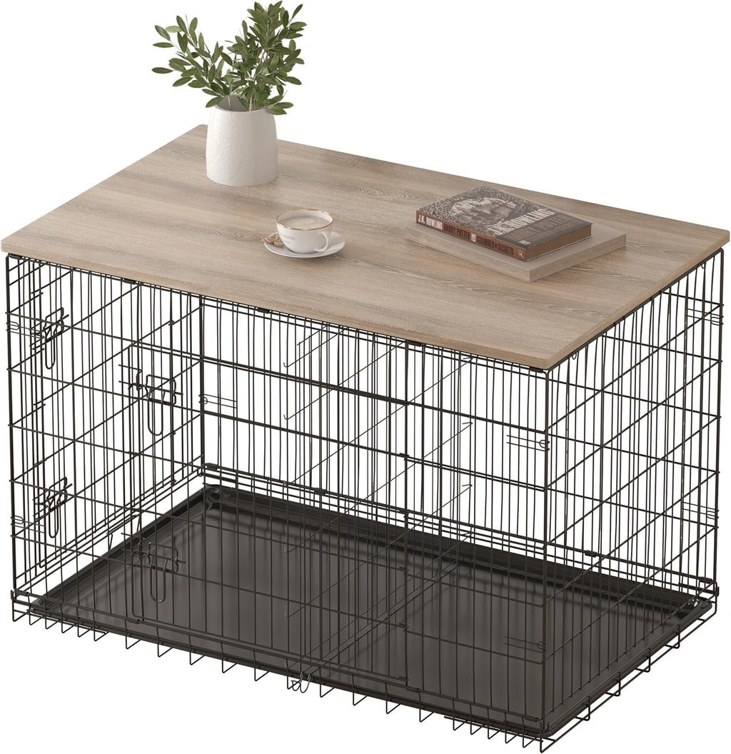 Piskyet Dog Crate Topper Wood Countertop for 48 42 36 30 24 inch Dog Cage, Dog Crate Cover,Dog Kennel Topper(Crate Not Include) (Rustic Brown, for 36 Inch Crate) - Image 10