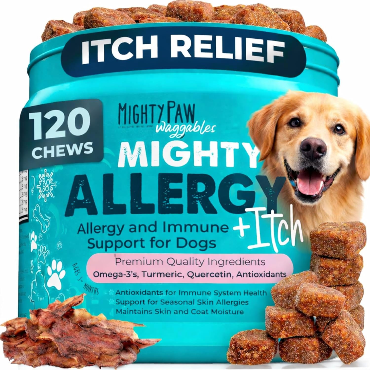 Mighty Paw Waggables authentic pet supplements packaging close up