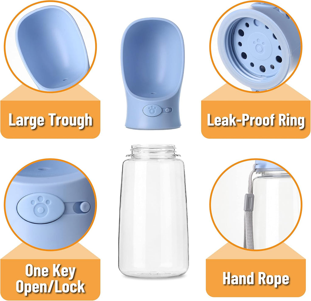 Nineteen ounce blue puppy water dispenser being operated with one hand