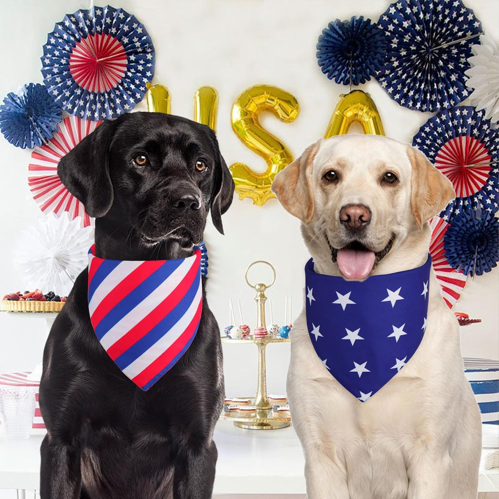 Reversible QUQULE American flag dog bandanas pack showing two pieces with vibrant long lasting colors.