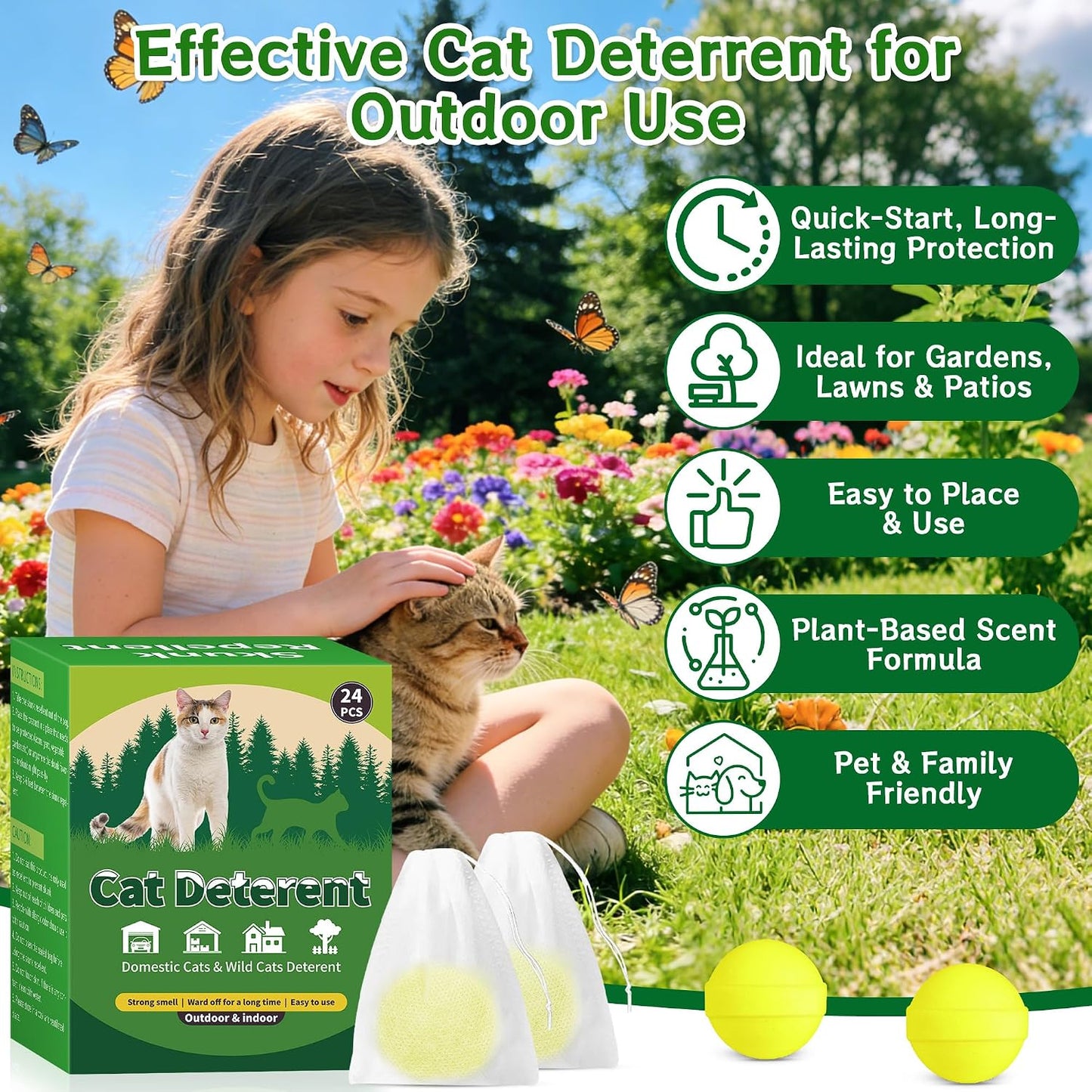 Application of cat repellent balls in a home flower bed