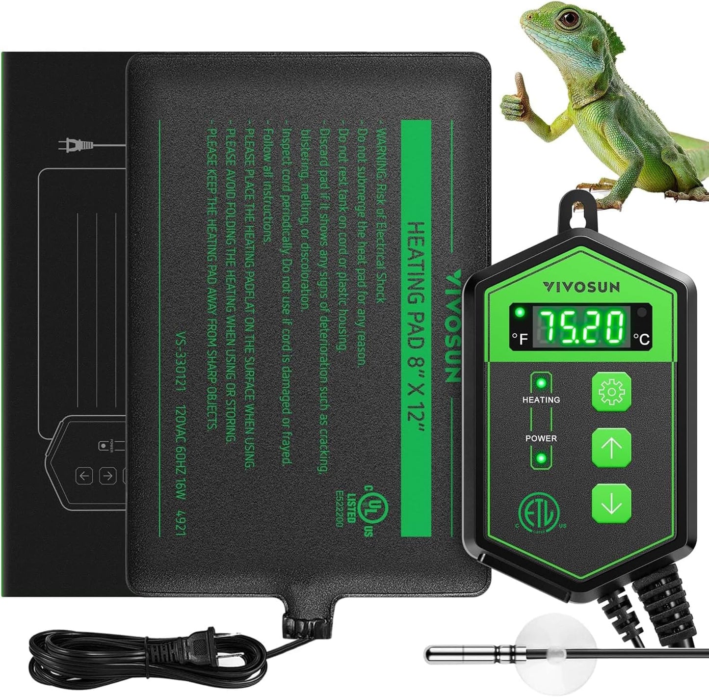 VIVOSUN Reptile Heating Pad 6x8 Inch with Thermostat Combo Under Tank Terrarium Heating Mat for Turtles, Lizards, Frogs, and Other Reptiles - Image 10