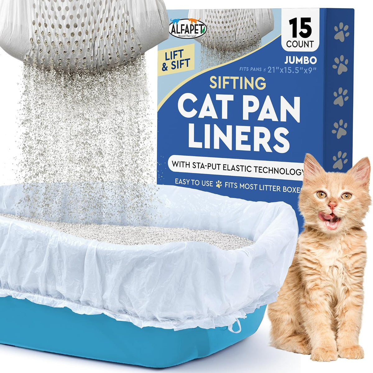 Alfapet sifting cat litter box liners front view packaging