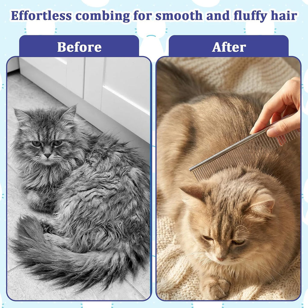 Fine tooth tear stain remover comb being demonstrated for small dog eye area cleaning.