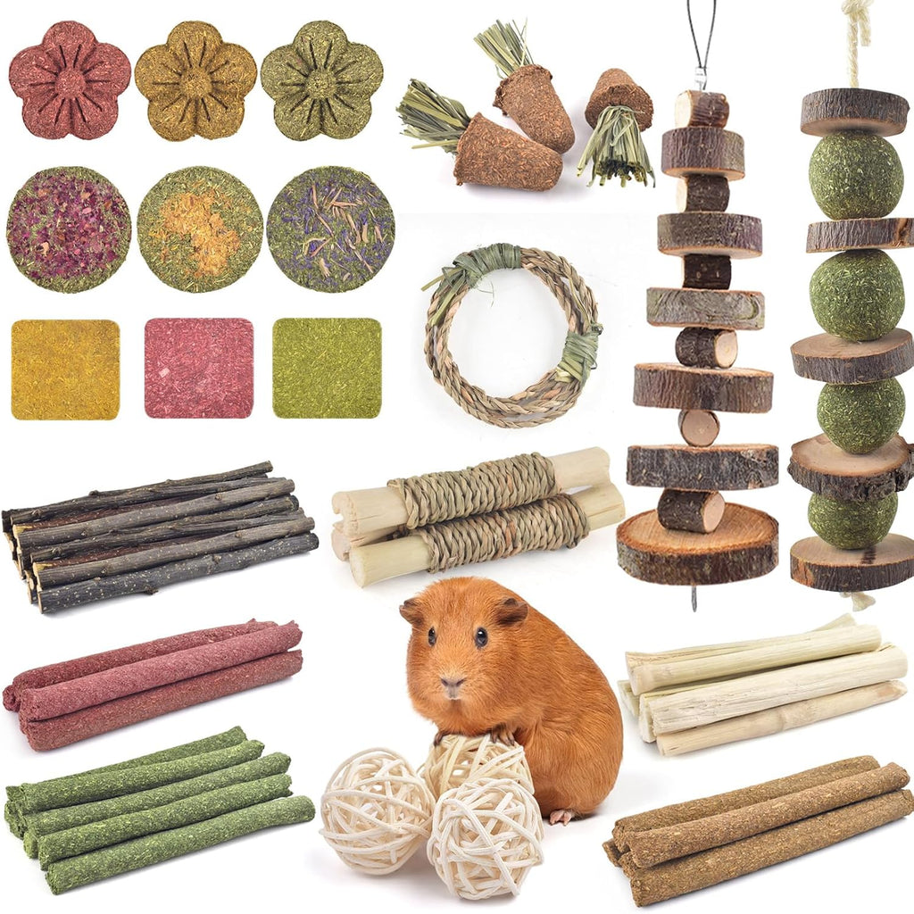 ERKOON 42PCS Rabbit Chew Toys, Natural Timothy Grass Cakes Guinea Pig Toys, Small Animal Teeth Grinding Treats for Bunny Hamster Chinchilla, Safe Dental Care Snacks - Image 9