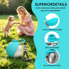 Blue silicone bowl flipped open on a stainless steel pet hydration tumbler