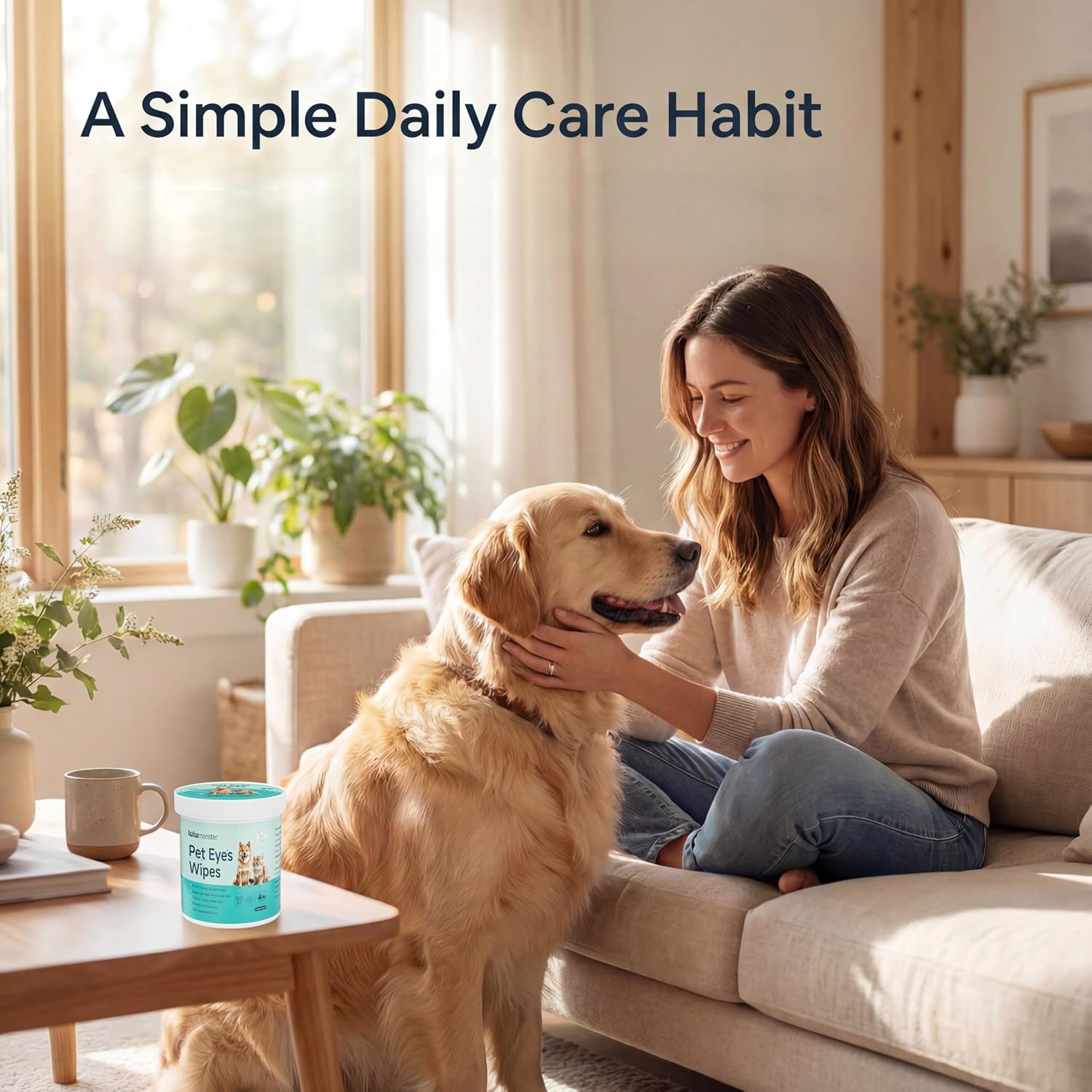 Premium imported pet tear stain cleaning pads lifestyle use