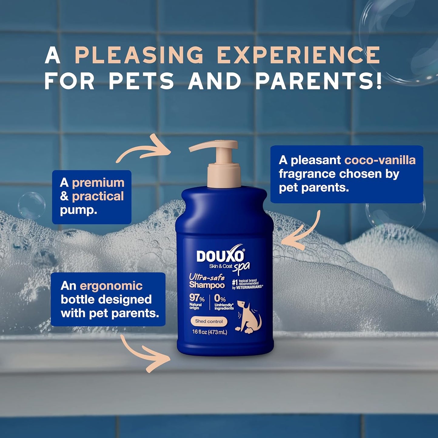 Authentic Douxo Spa Shed Control Dog Shampoo packaging back view