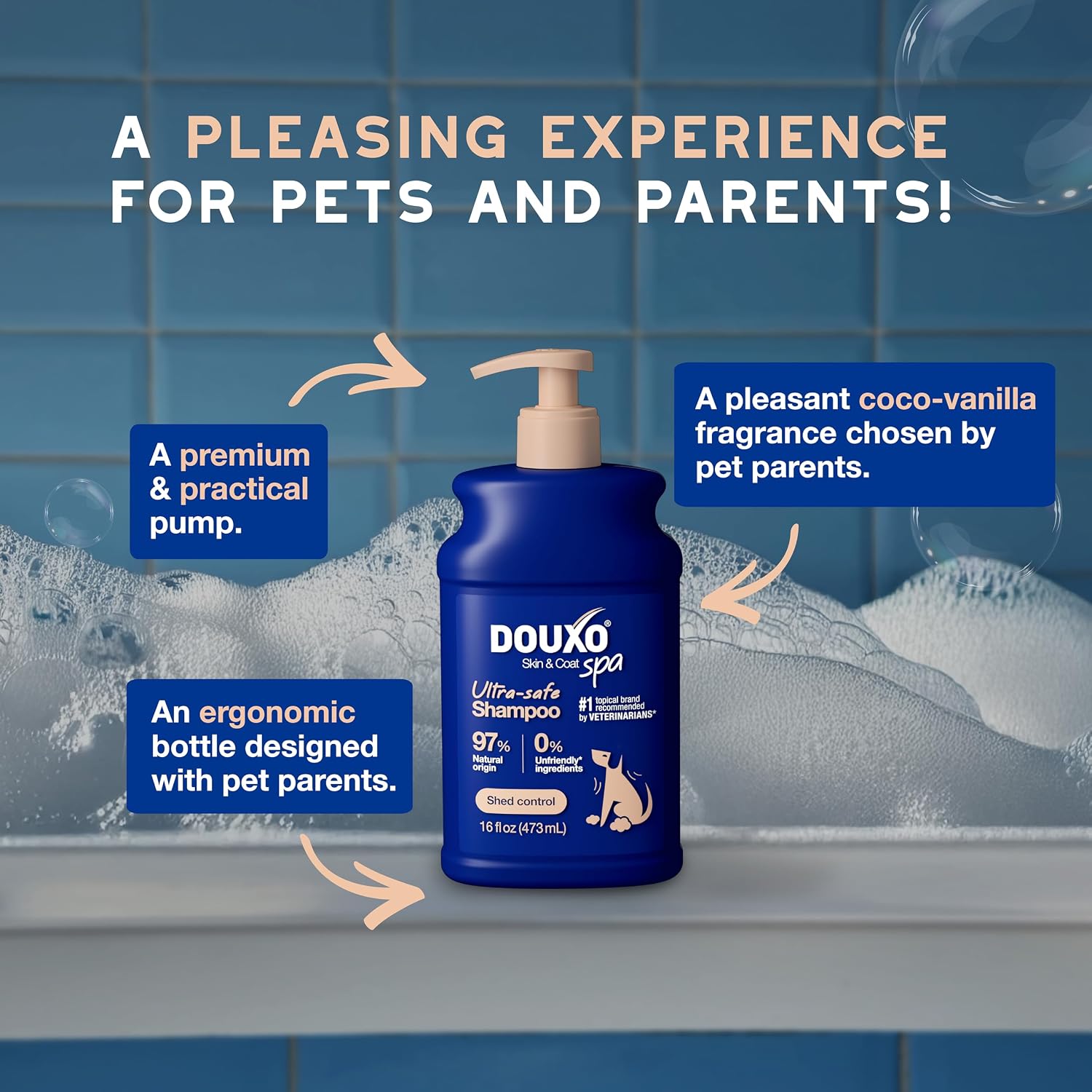 Authentic Douxo Spa Shed Control Dog Shampoo packaging back view