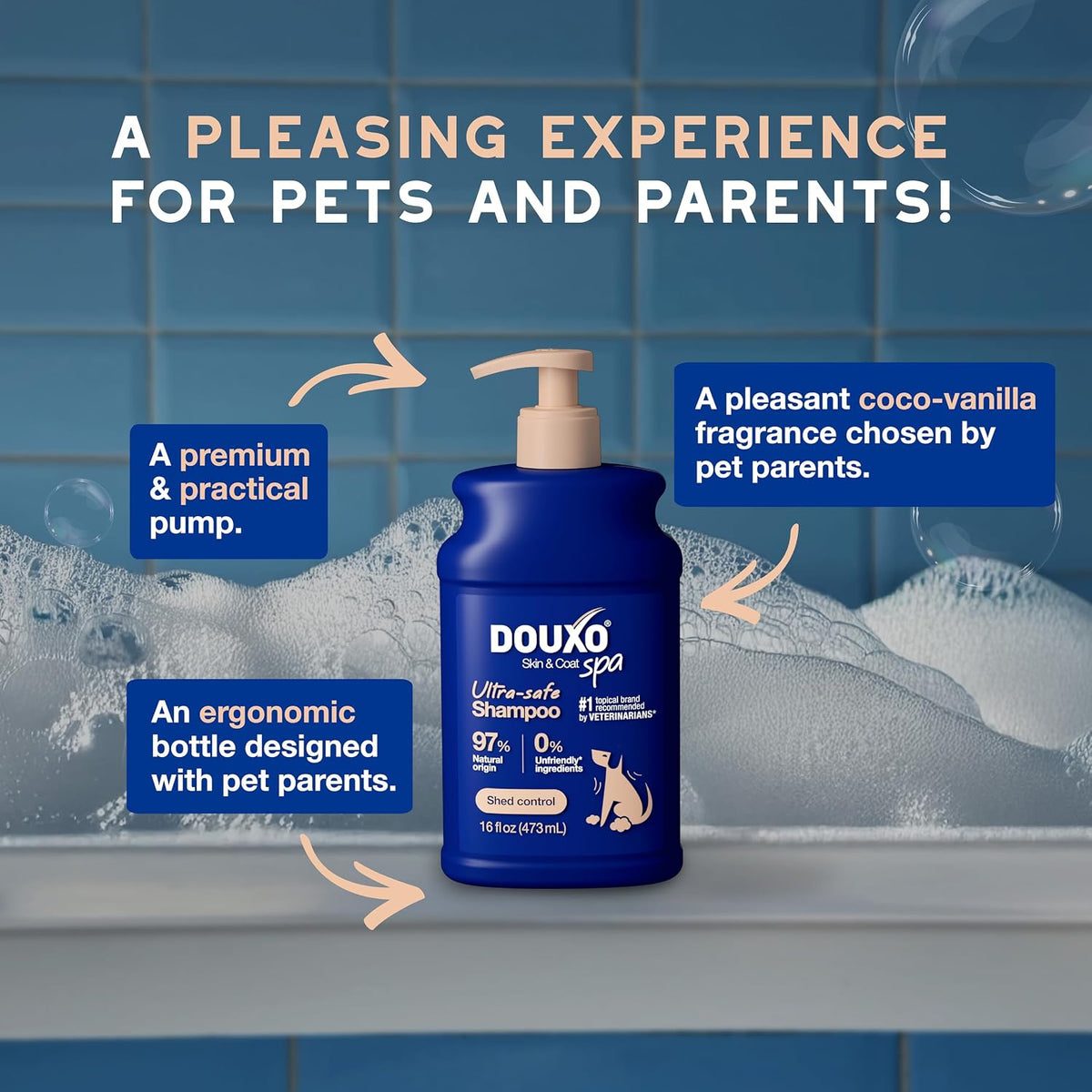 Authentic Douxo Spa Shed Control Dog Shampoo packaging back view