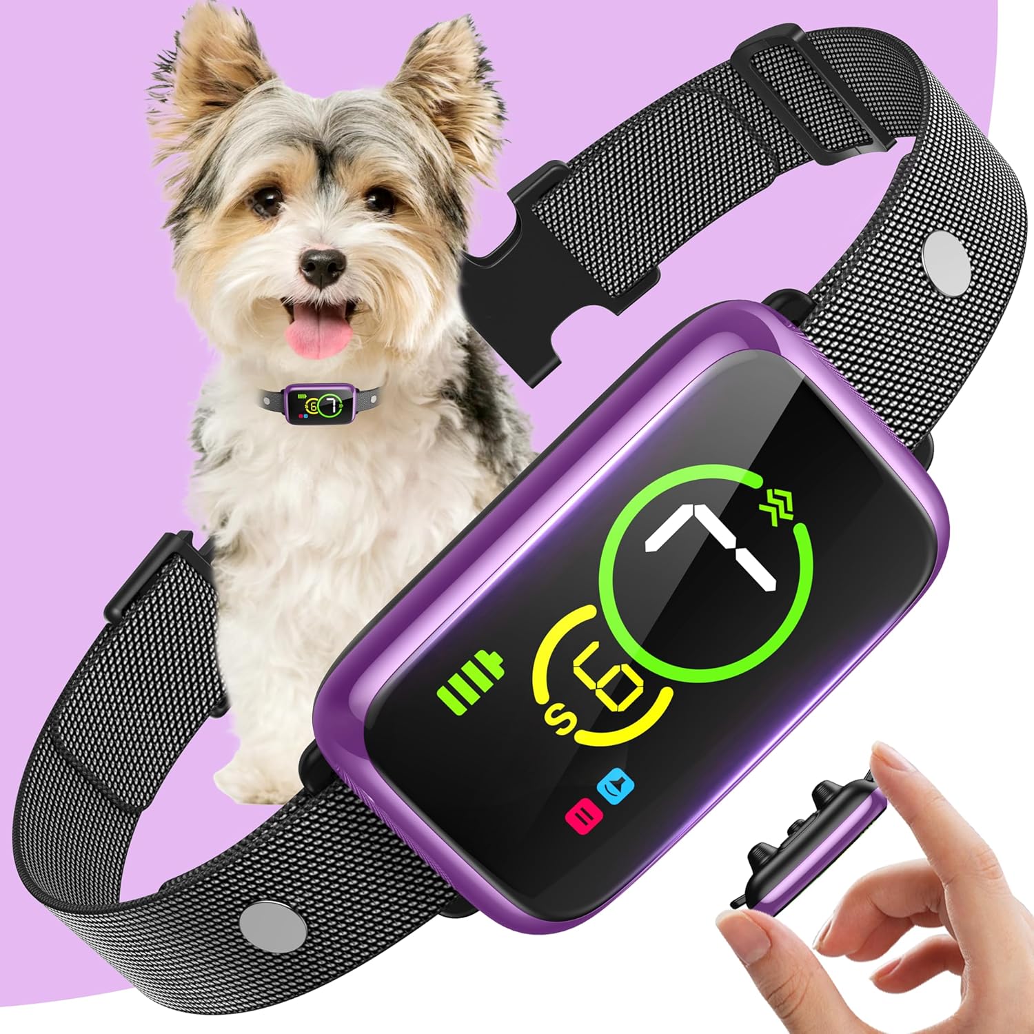 NQQHNN 1S Stop Barking Smart Dog Collar front view purple