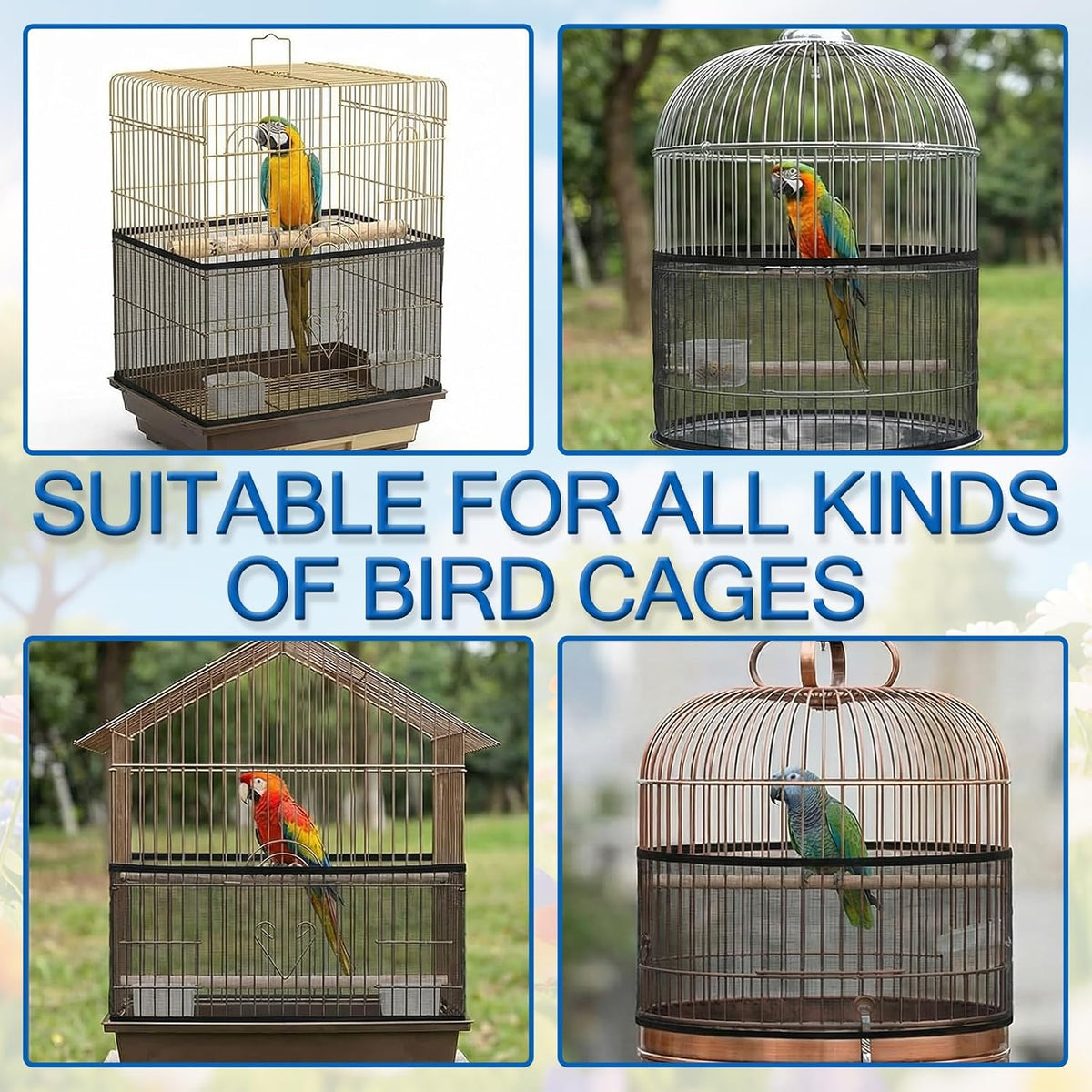 Complete package components of the Lustrib bird cage accessory