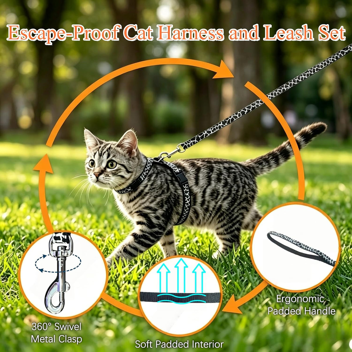 Adjustable quick-dry polyester straps on Mihachi cat walking vest