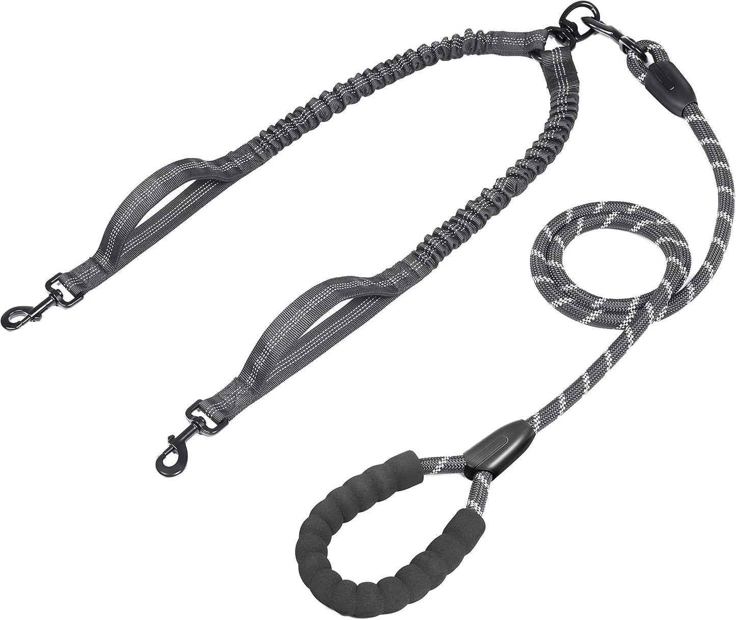 iYoPets double dog leash front view premium black dual pet walking lead