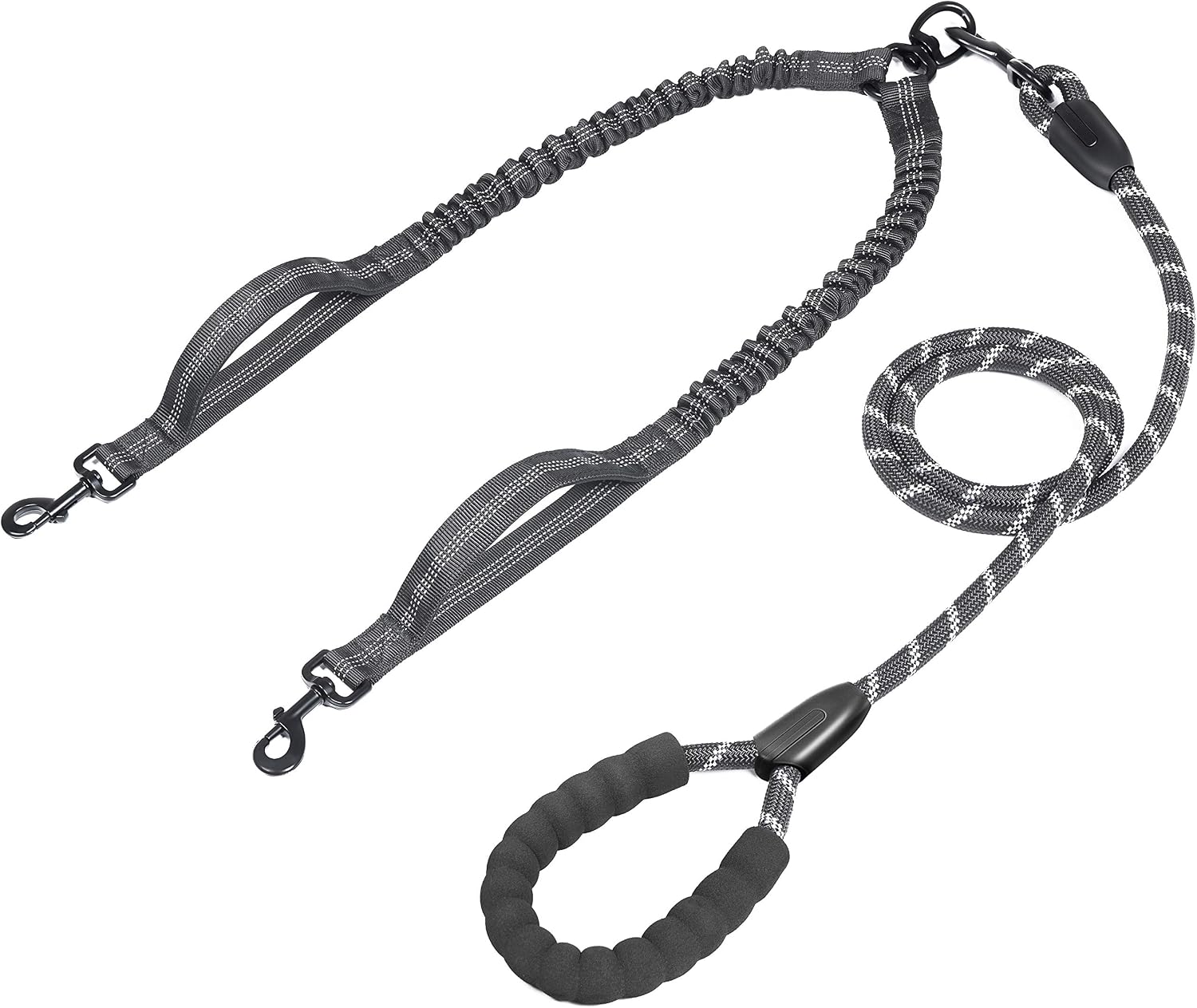 iYoPets double dog leash front view premium black dual pet walking lead