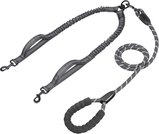 iYoPets double dog leash front view premium black dual pet walking lead