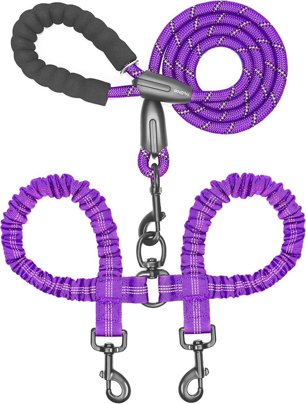 iYoShop Dual Dog Leash - 360 degrees Swivel, No Tangle Walking Leash with Shock Absorbing Bungee for Two Dogs (Large, 25-150 lbs, Black) - Image 14