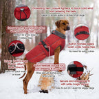 QBLEEV dog winter coat close up on the adjustable fleece lined turtleneck collar.