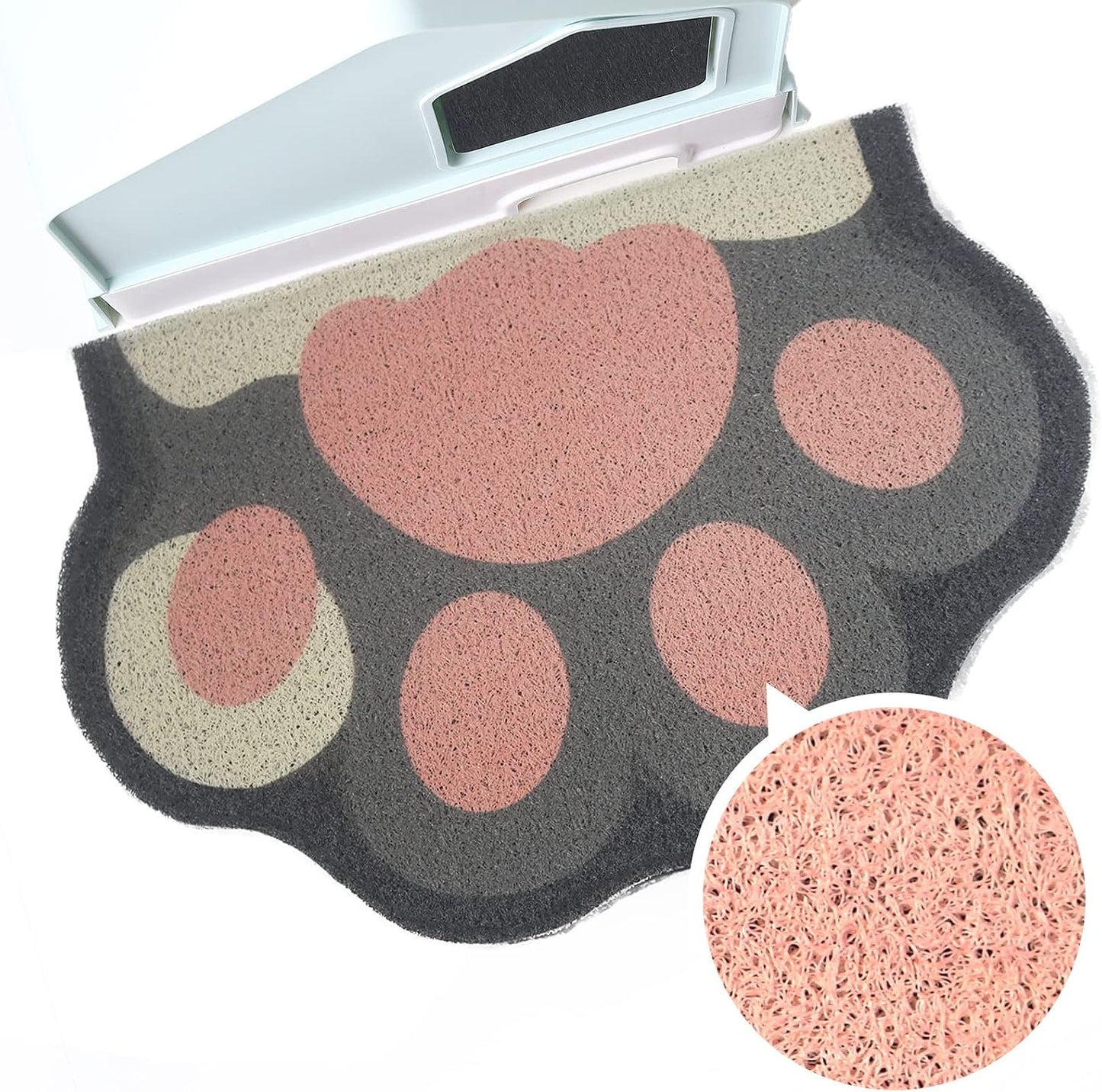 Rarenut cute cat litter trapping mat front view grey pink paw design