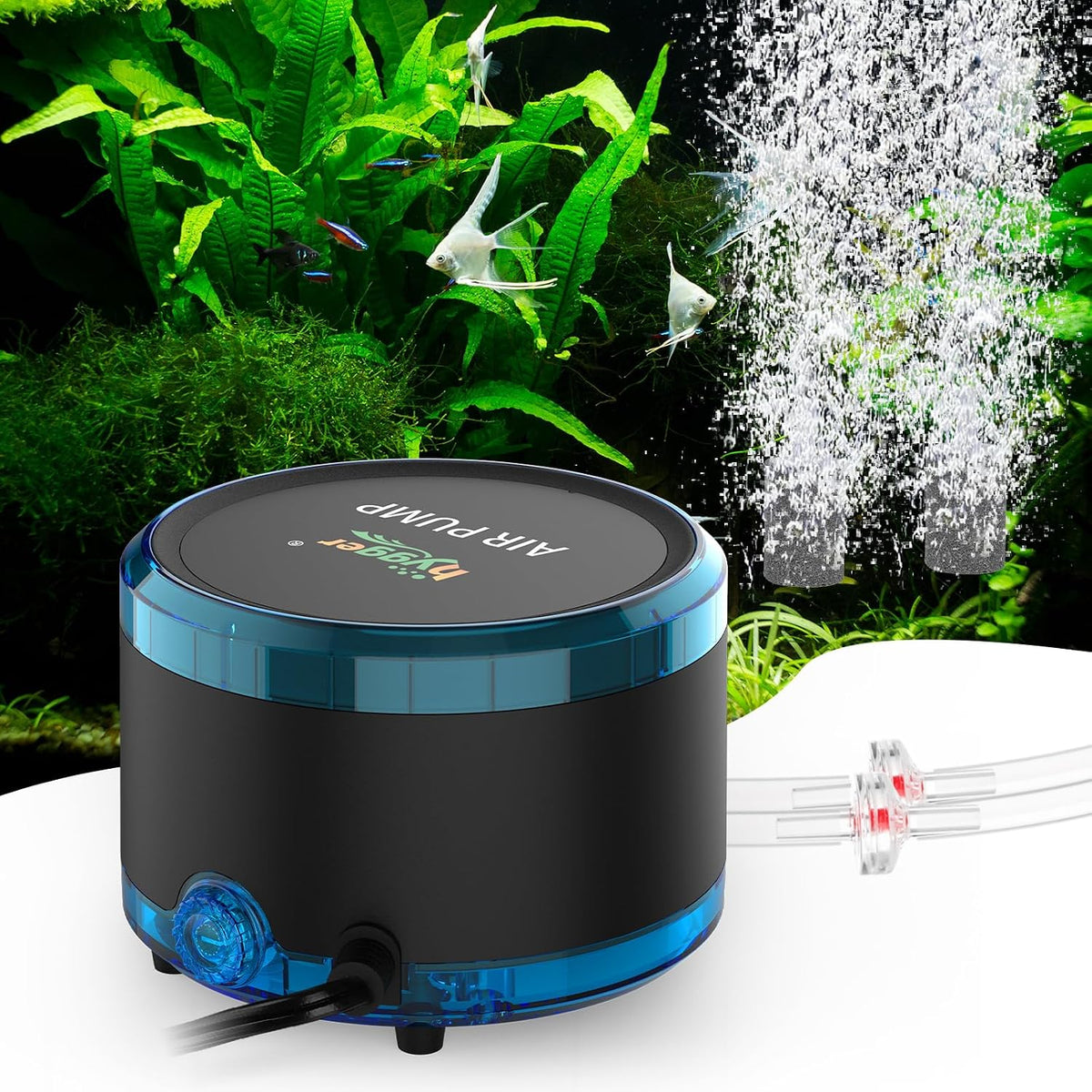 Hygger aquarium air pump dual outlet front view