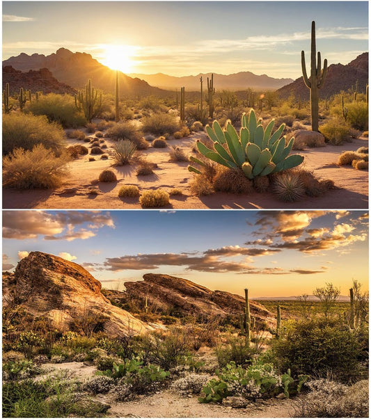 OHIOCATII Desert Mountain Reptile Tank Background front view showcasing a vivid sunset over sand dunes.