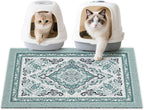 Unicorn Catcher anti tracking cat mat layout next to a modern litter box