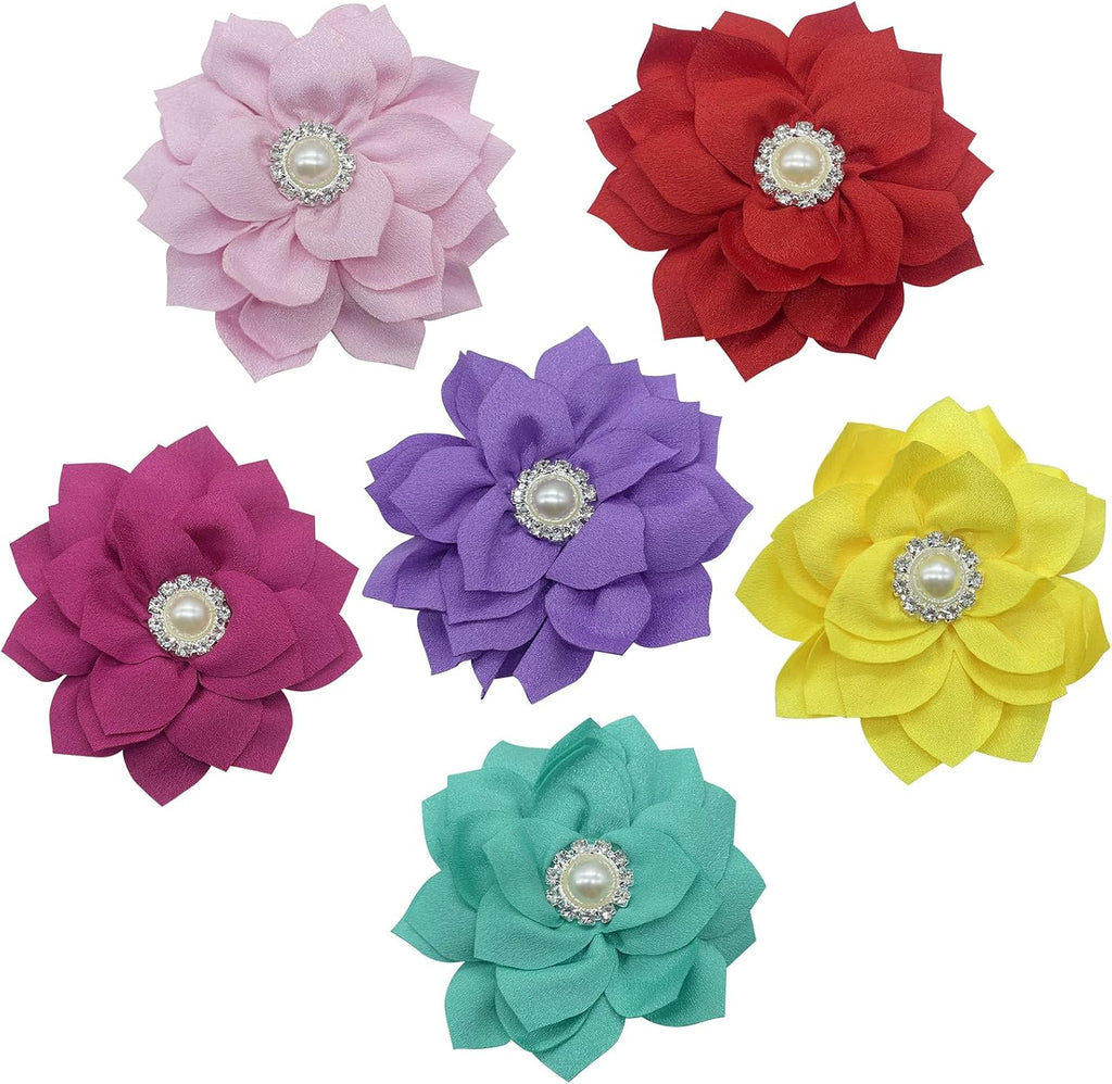 UBQUBQ dog collar flower accessories front view showing six colorful chiffon charms