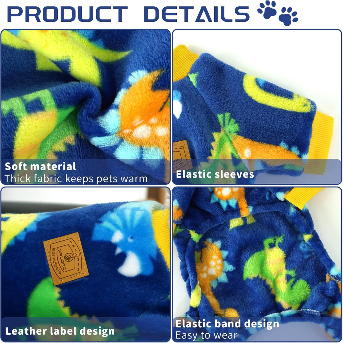 XPUDAC soft velvet puppy onesie yellow ribbed collar detail