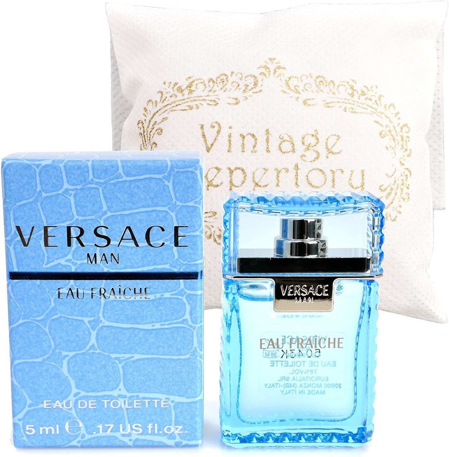 Versace Man Eau Fraiche Eau De Toilette five milliliter miniature bottle front view authentic imported men cologne