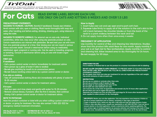 TriOak cat flea treatment 6 month supply box back view
