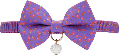 Blueberry Pet Pink Tulip Floral Breakaway Bowtie Cat Collar Choker Necklace with Handmade Bow Tie and Pearl Charm, Safety Elastic Stretch Collar for Cats, Neck 8.5"-12" - Image 12