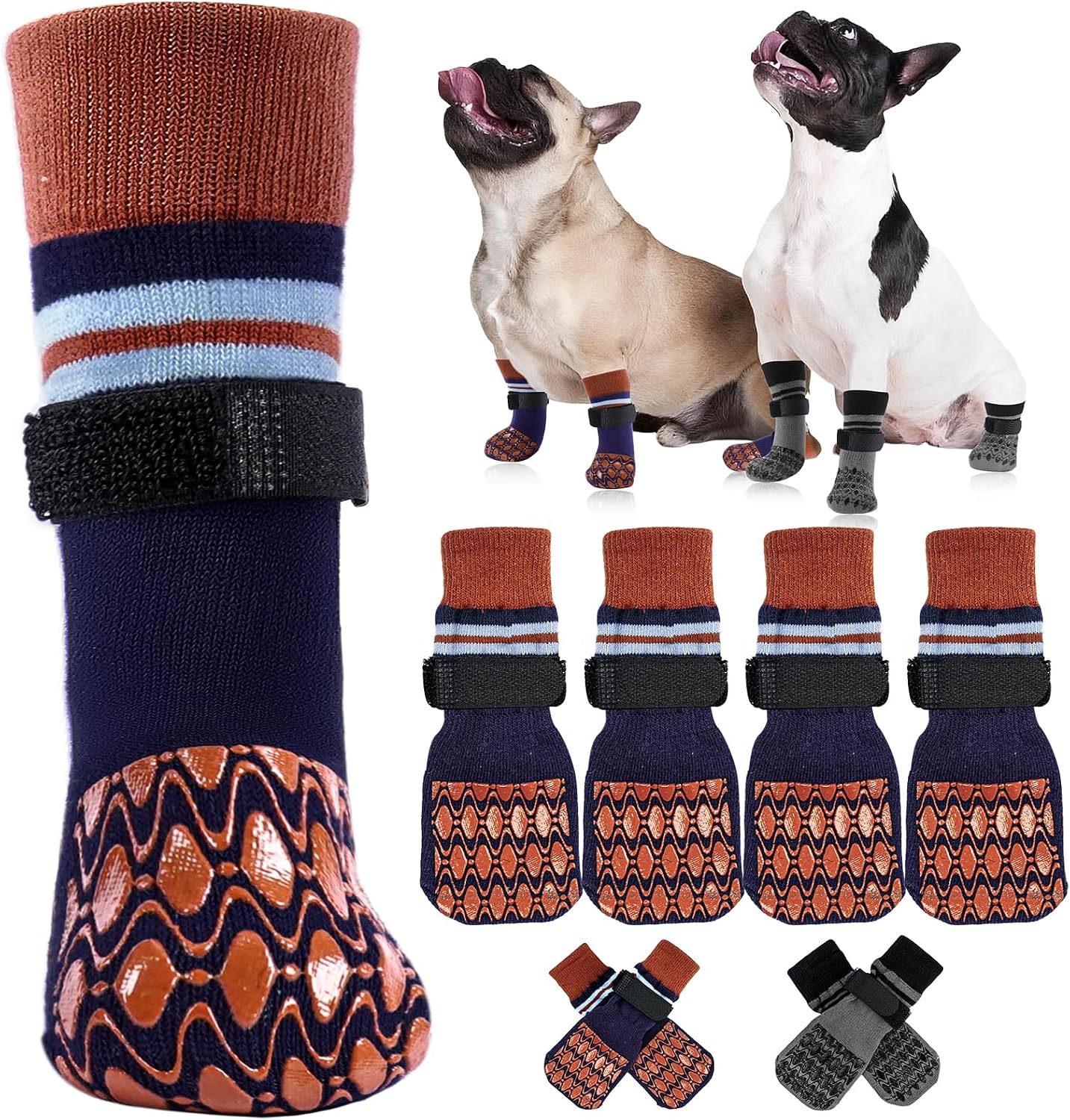 Kuoser Non Slip Dog Socks for Hardwood Floors, 4Pack Anti-Slip Dog Grippy Socks to Prevent Licking Paws, Dogs Booties Paw Protectors with Double-Sided Traction for Small Medium Large Senior Dogs, XS - Image 10