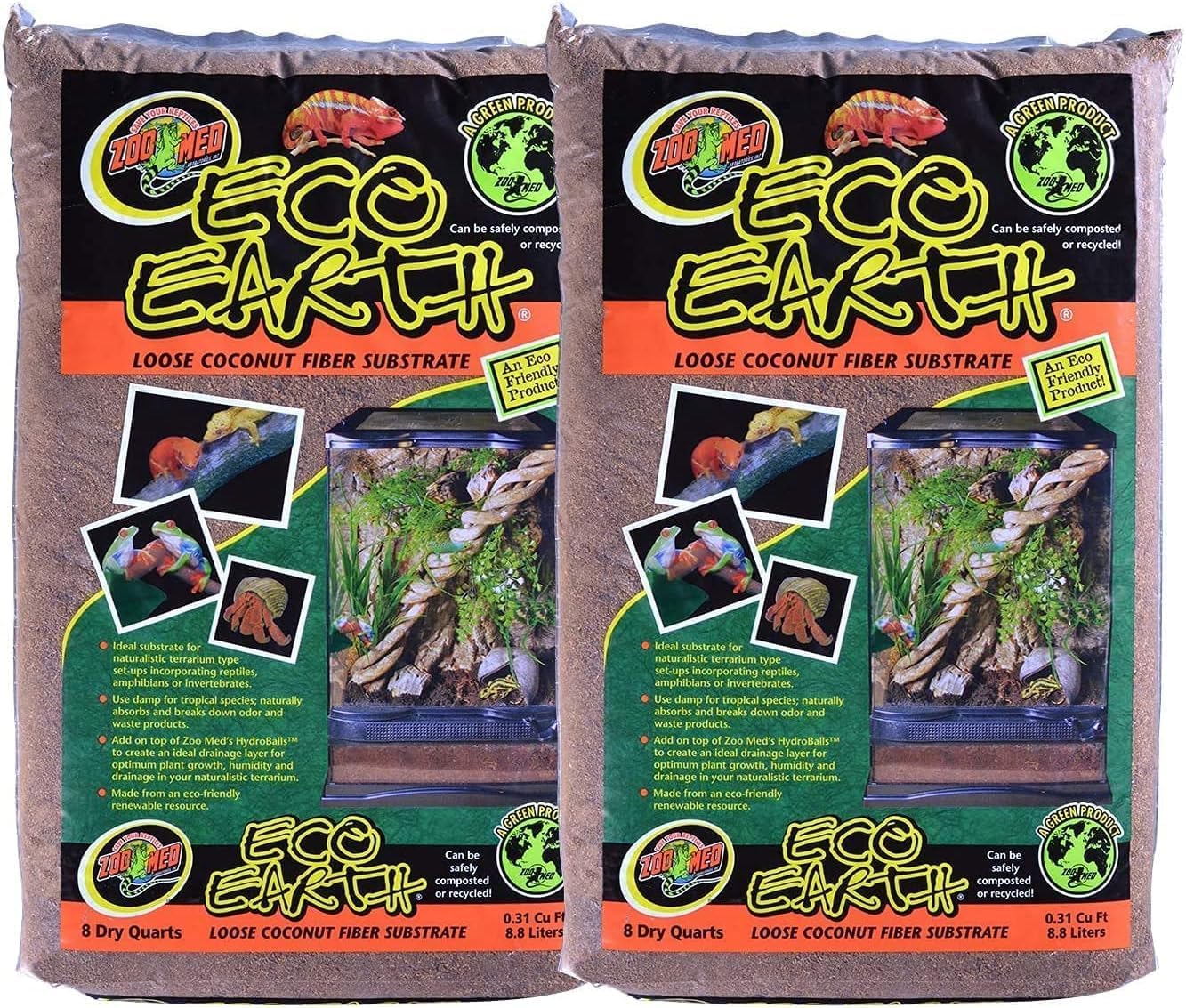 Zoo Med Eco Earth loose coconut fiber substrate front packaging view for premium reptile bedding