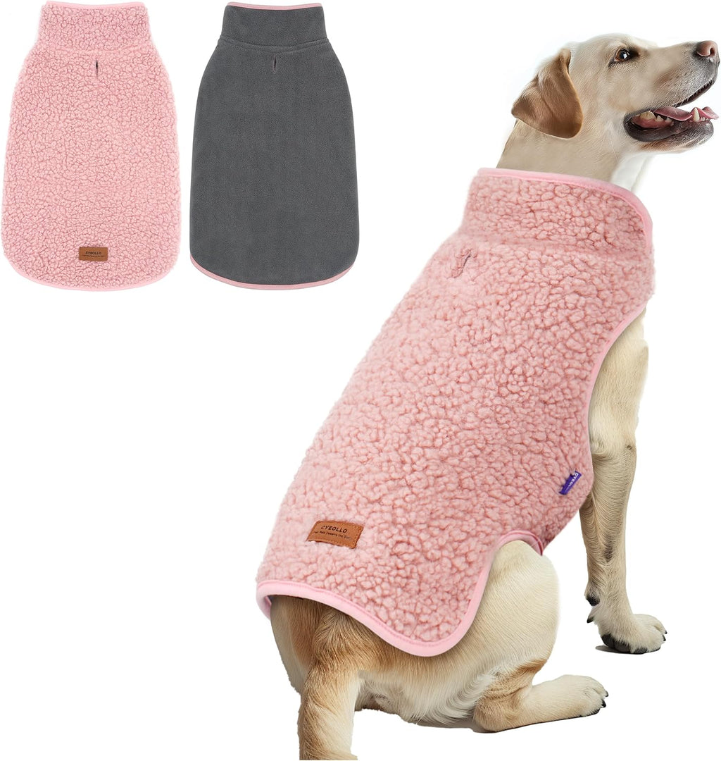 Cyeollo sherpa dog coat pink reversible fleece vest front view