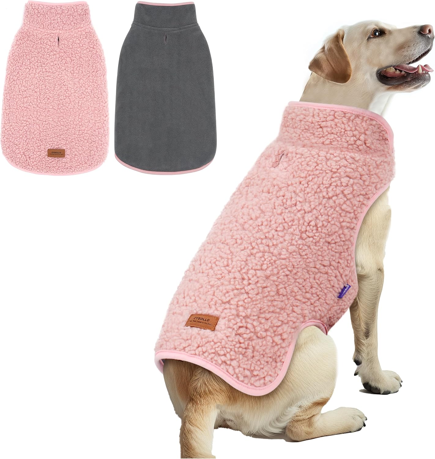 Cyeollo sherpa dog coat pink reversible fleece vest front view