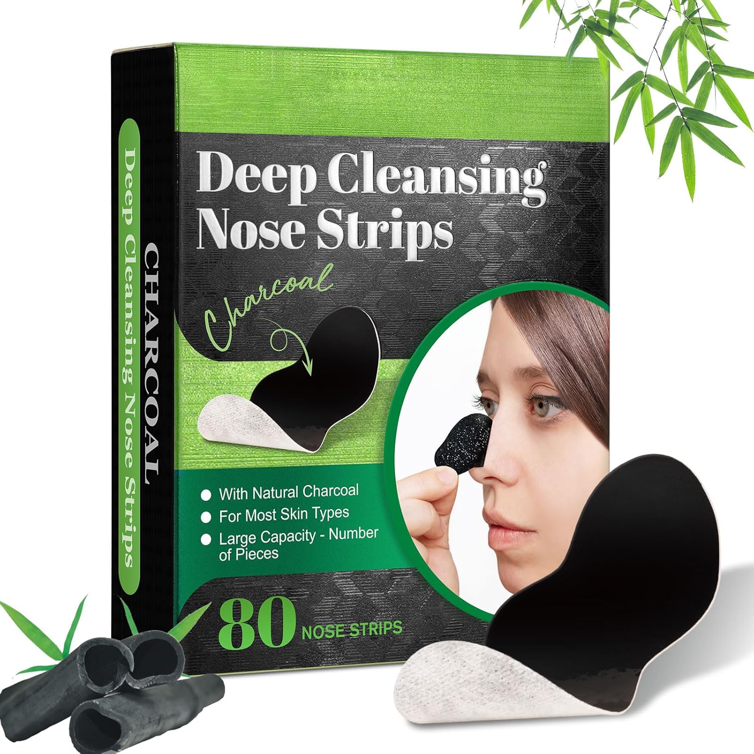JWBVCTCR Natural Charcoal Deep Cleansing Pore Strips 80 count box front view