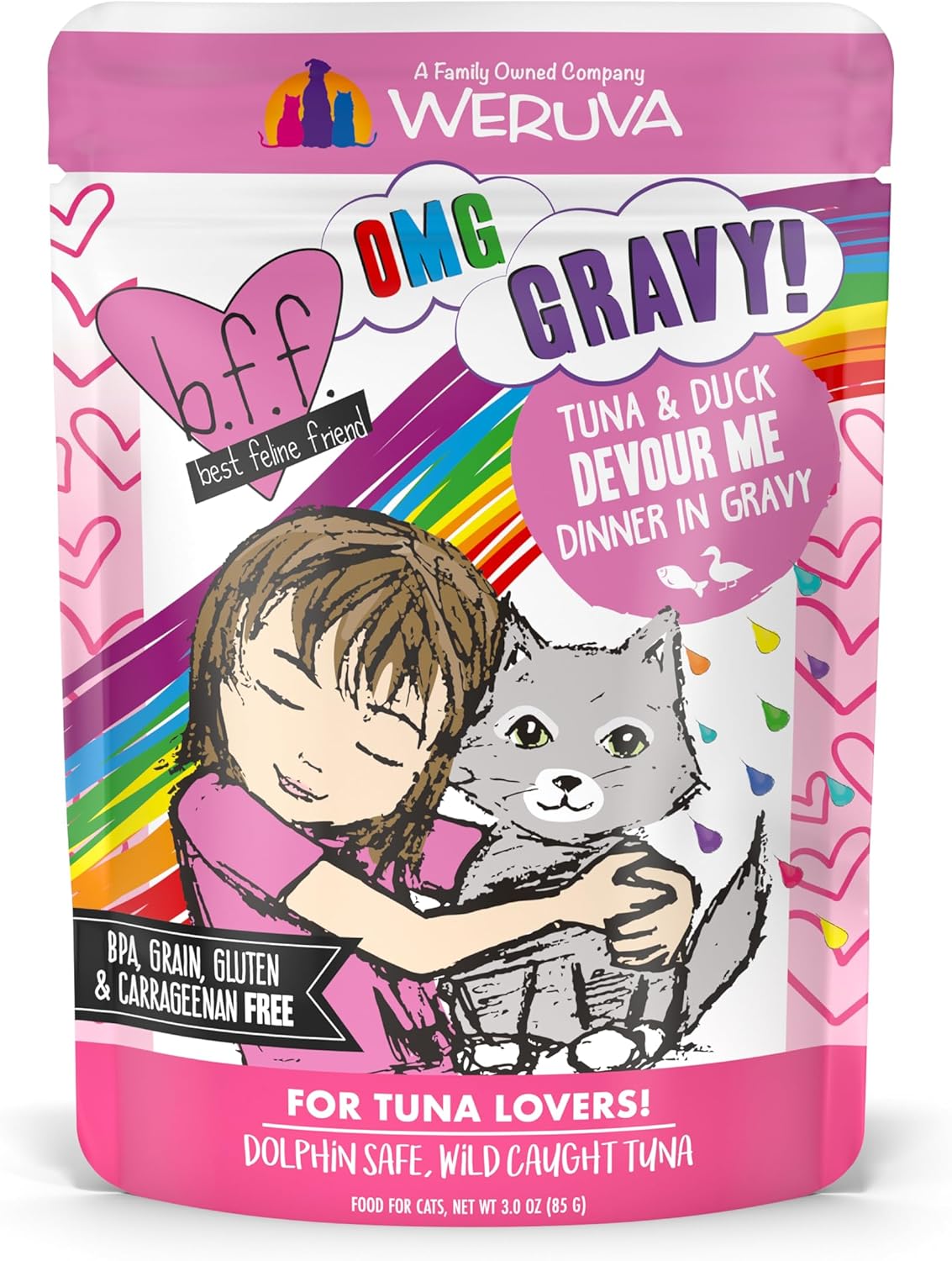 Weruva B.F.F. OMG - Best Feline Friend Oh My Gravy!, Rainbow A Gogo Variety Pack! Cat Food, 3oz Pouch (Pack of 12) - Image 14