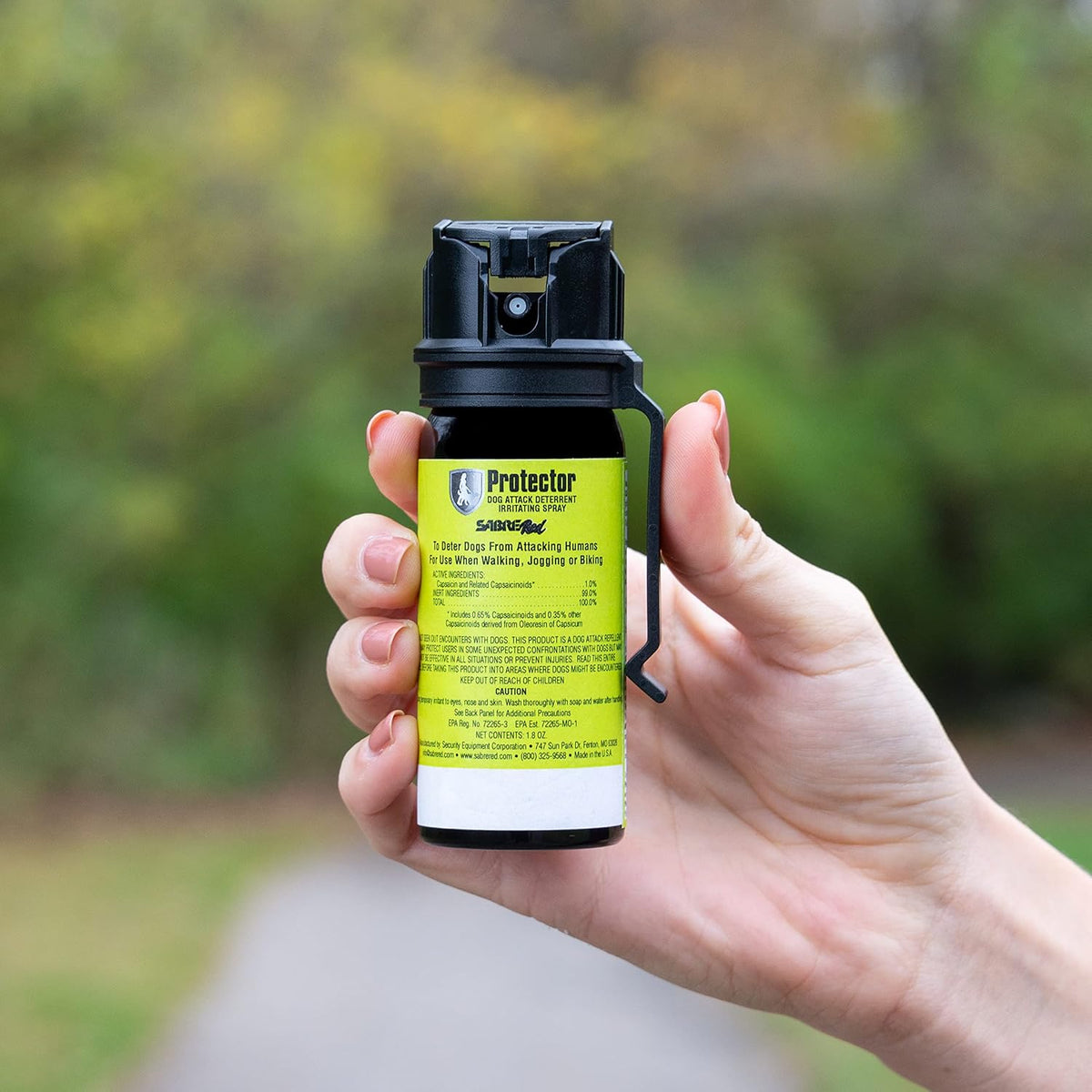 Demonstration of Sabre dog spray range for personal safety
