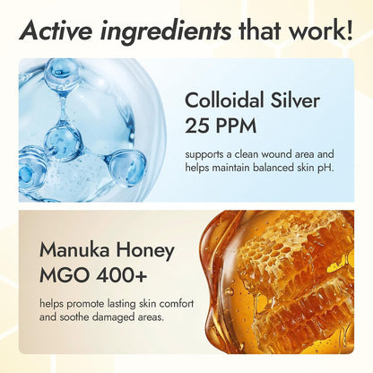 Manuka honey and colloidal silver pet cream applied to dry dog paws and noses