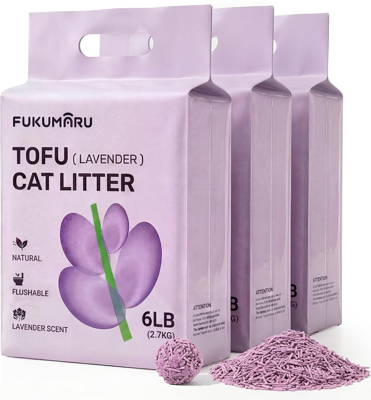 FUKUMARU Tofu Cat Litter, 12lb - Lavender Scent, Firm Clumping, Natural Odor Control, Low Dust, Flushable Plant-Based Pellets for Cats, 6lb x 2 Bags - Image 12