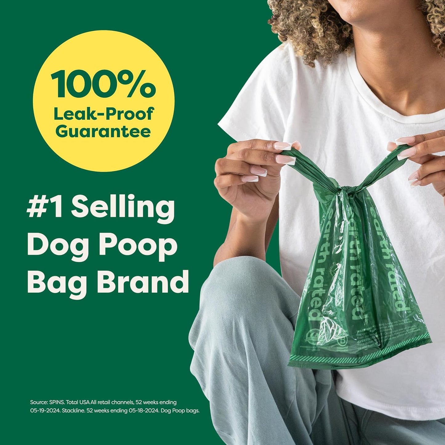 Extra wide pet waste bags with tie handles demonstrating clean pickup capability.