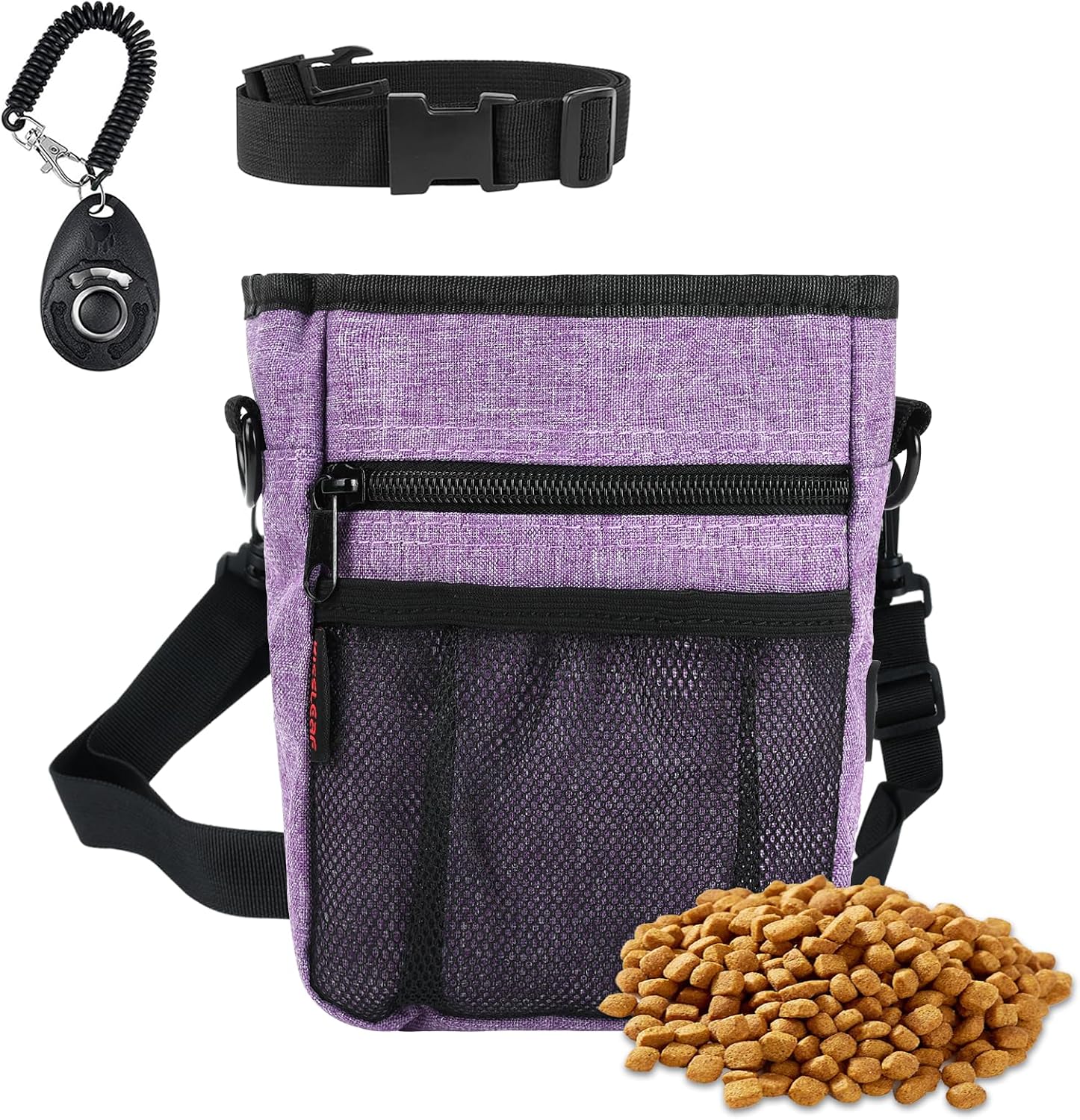 Kissleaf dog treat pouch front view purple training bag