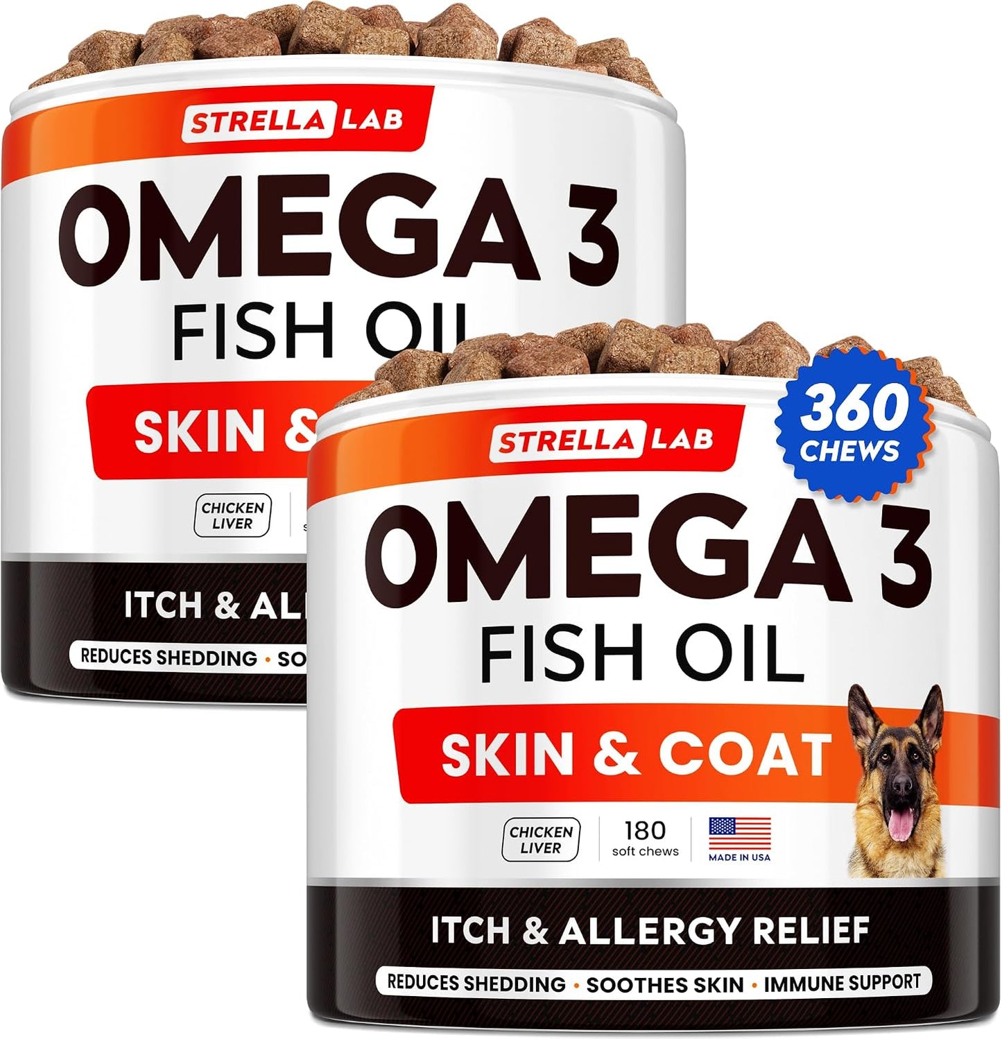 StrellaLab Fish Oil Omega 3 Treats for Dogs (180 Treats) - Allergy & Itch Relief - Skin & Coat Supplement - Joint Health - Wild Alaskan Salmon Oil - Shedding, Itchy Skin Relief - Omega 3 6 9 - EPA&DHA - Image 13