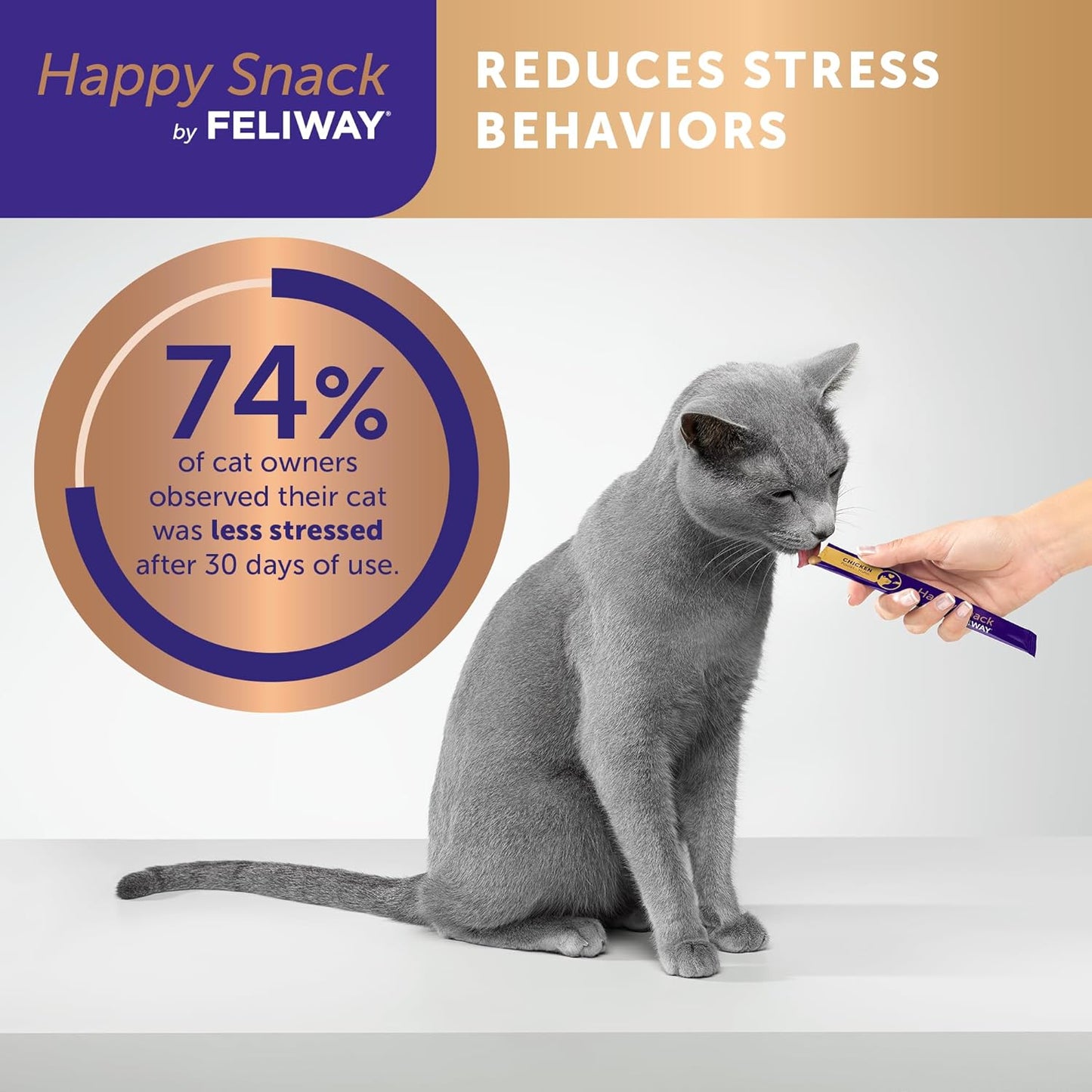 Cat owner feeding Feliway Happy Snack to cat