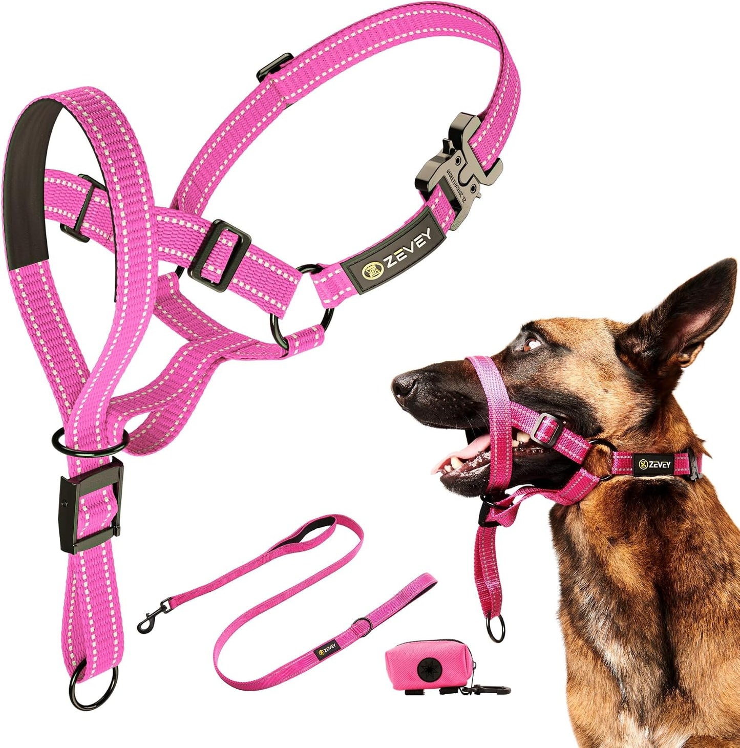 Dog Headcollar With Leash And Safety Strap Stops Heavy Pulling On The Leash Padded Reflective Head Halter For Small Medium Large Dogs Adjustable Head Harness For Training And Walking, (L, Black) - Image 14