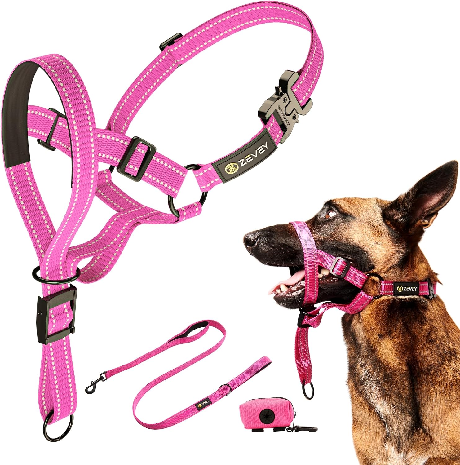 Dog Headcollar With Leash And Safety Strap Stops Heavy Pulling On The Leash Padded Reflective Head Halter For Small Medium Large Dogs Adjustable Head Harness For Training And Walking, (L, Black) - Image 14